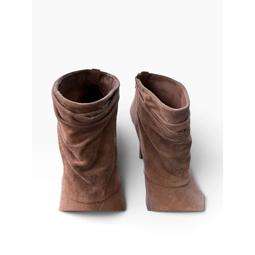 Tory Burch 8.5 Suede Ankle Boots Tan Slouchy Stiletto Gold Buckle Booties